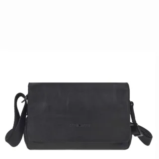 Umhängetasche mit drei Hauptfächern aus Leder in schwarz kompakt | Greenburry. Elegante Schultertasche Pure Black für optimale Organisation.