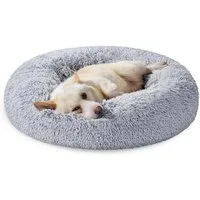 FEANDREA Hundebett flauschig, Katzenbett, Donut Kissen, waschbar, Polsterung in der Mitte herausnehmbar, 80 cm Durchmesser