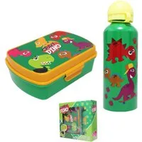 Kids Euroswan Lunchbox Crazy Dino 2 tlg Kinder Lunch Set Brotdose Alu Trinkflasche 500 ml, Kunststoff Alu, (2-tlg)