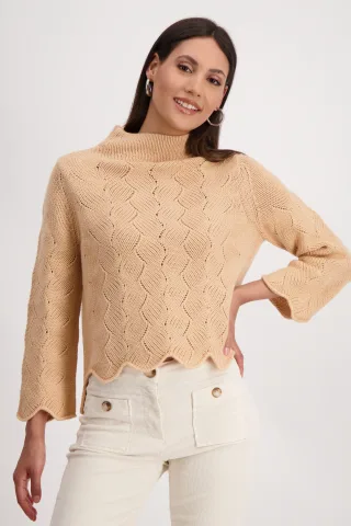 monari - Pullover mit Zopfmuster peach nectar - Gr. - 44
