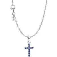 Pandora Kreuzkette 21019, Damen-Kette Kreuz Silber mit Blauen Steinen Geschenkset