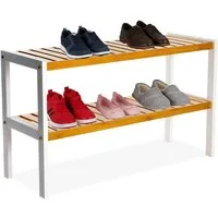 relaxdays Schuhregal aus Bambus, Natur-Weiß, 2 Ablagen