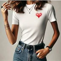 RMK T-Shirt Damen Shirt Top Sommer kurzarm Basic Rundhals Herz aus 100% Baumwolle