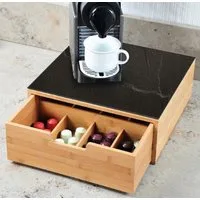 KESPER® Teebox Kapselspender-Box mit Schublade, Bambus, Glasplatte aus gehärtetem Sicherheitsglas