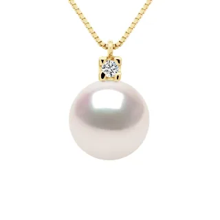 Halskette Schmuck Diamanten 0,03 cts – Echte Zuchtperle Akoya Japanisch zertifiziert rund 8–9 mm