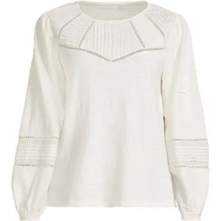 Flammgarn-Shirt mit Biesen-Verzierung, Damen,  Weiß, Baumwolle, by Lands' End