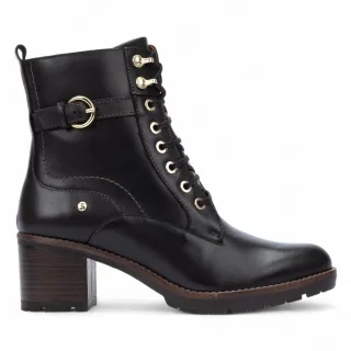 Pikolinos Combat-Stiefeletten für Damen aus schwarzem Leder mit mittelhohem Absatz - Llanes