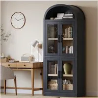 GarveeMore Bücherregal Gewölbtes Bücherregal Mehrzweckregal Küchenregal Stauraumregal, 1-tlg., Regalelement Standregal Pantry Cabinet 4 Fächern mit Schranktüren
