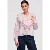 OMBRE Langarmbluse Langarmbluse Damen Spitze Loose Fit Rose L (kein Set, 1-tlg) Ajour-Spitze, dekorative Rüschen