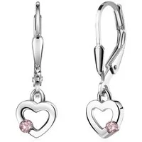 Materia Paar Ohrhänger Kinderohrringe Mädchen Herz Zirkonia Rosa SO-493, 925 Sterling Silber, rhodiniert