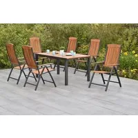 MERXX Garten-Essgruppe »Athos«, (Set, 7-tlg., 5-fach verstellbare Rückenlehne, Aluminium mit Akazienholz), Ausziehtisch: LxB: 150-200 x 90 cm