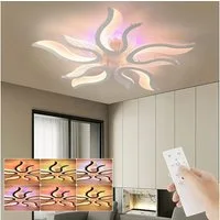 oyajia LED Deckenleuchte 54W Deckenleuchte mit RGB Farbwechsel Lamp, Dimmbar mit Fernbedienung, LED fest integriert, Kaltweiß/Naturweiß/Warmweiß+RGB Hintergrundbeleuchtung Farbwechsel, Modern Blumenform Deckenlampe für Schlafzimmer Kinderzimmer Wohnz