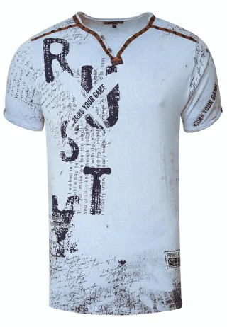 V-Neck T-Shirt mit Wildleder-Details und Nieten-Verlauf
