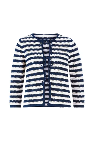Rich & Royal - Striped Ajour cardigan with bows midnight blue - Gr. - M