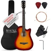 Rocktile Westerngitarre WSD-5C Slim Line Akustikgitarre Set - Dreadnought Akustik Gitarre, Set inkl. Tasche, Ersatzsaiten, Gurt und Plektren