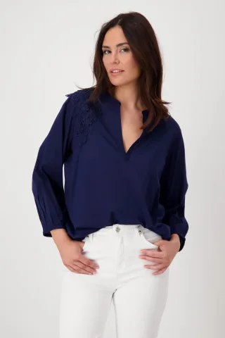 monari - Bluse mit Stickblumen navy blue - Gr. - 36