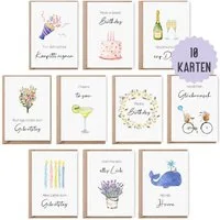 Things of Happiness Geburtskarte Set 10 Geburtstagskarten, Glückwunschkarten Geburtstag, inkl. 10 Briefumschläge