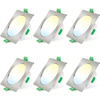 ALUSSO LED Einbaustrahler 6er-Set, 7W Decken Leuchte, 68mm Flach Strahler Dimmbar Spot, Helligkeit von 10 % bis 100 %, Quadrat, Nickel