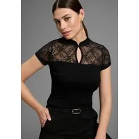 Melrose T-Shirt taillierte Passform, mit Stehkragen, aus Jersey und Spitze