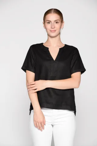 IN LINEA - Bluse, Serafino-Kragen,1/2-Arm 901 black - Gr. - 44