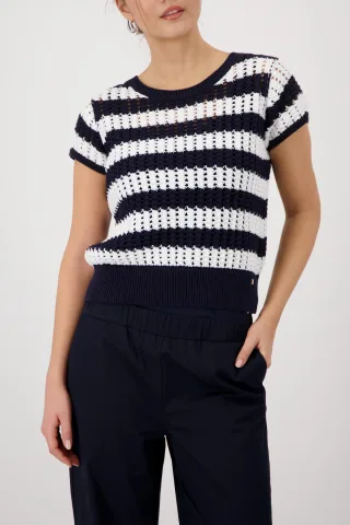 monari - Ajour-Strickpullover marine ringel - Gr. - 46