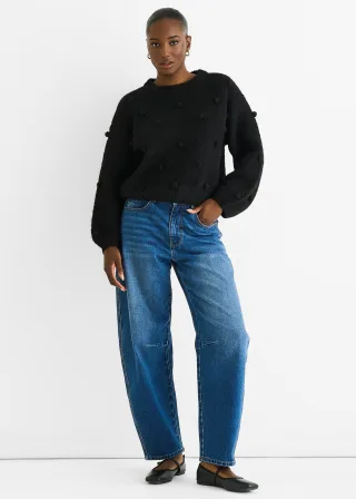 Schwarzer Oversize-Strickpullover aus Wollmischung