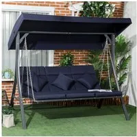 Outsunny Hollywoodschaukel Gartenschaukel mit Sonnendach, 3-Sitzer, Verstellbares Dach, Schaukelstuhl, 1 tlg., Schaukelbank, für Garten, Balkon, Dunkelblau