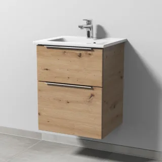 Sanipa 3way Keramik-Set Venticello Keramik-Waschtisch und Unterbau mit 2 Auszügen, Eiche Natural-Tou UM32085