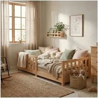 ecoMI Kinderbett mit Rausfallschutz inkl. Lattenrost, 90x200 & 80x160, Weiß & Natur, mit Rausfallschutz inkl. Lattenrost, 90x200 & 80x160, Weiß & Natur