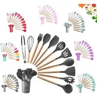 Faizee Home Kochbesteck-Set 12-teiliges Silikon-Küchenhelfer-Set mit Holzgriff (12-tlg)