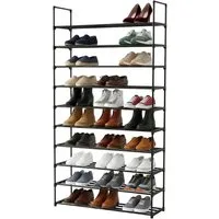 relaxdays Schuhregal Stecksystem Metall, schwarz, 10 Ebenen, 94 cm