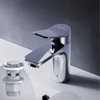 AM.PM Waschtischarmatur Badarmatur X-JOY Bad-Armatur mit Klick-Ablaufgarnitur Wasserhahn (Waschbeckenarmatur Mischarmatur, Mischbatterie inkl. 2 x G 3/8-Anschluss, Farbe: Chrom (Silber) Einhebelmischer für warmes und kaltes Wasser