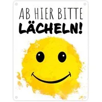 speecheese Metallschild Grinsendes Emoticon Ab hier bitte lächeln Metallschild in 15x20 cm