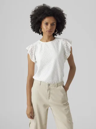 VERO MODA - VMTASSA SL FRILL TOP NOOS Snow White - Gr. - M