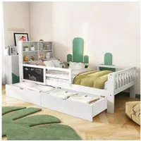 Flieks Kinderbett, Kiefer Massivholzbett mit 2 Schubladen und Tafel 90x200cm