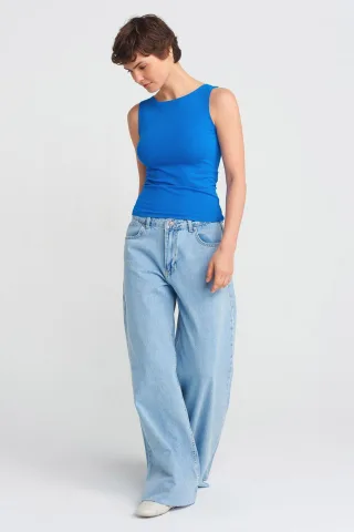 Damen High-Waist Weite Baumwoll-Jeans
