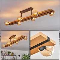hofstein Deckenleuchte Deckenlampe aus Metall/Holz/Glas in Schwarz/Natur/Bernsteinfarben, ohne Leuchtmittel, Leuchte im Vintage-Design mit Glasschirmen (10cm) und Holzbalken, G9