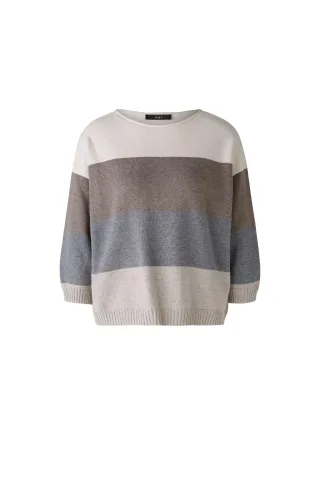 Oui - Pullover mit Baumwolle und Viskose lt brown white - Gr. - 40