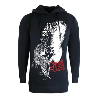 Cavalli Class Kapuzenpullover mit grossem Tiger-Logo in Schwarz