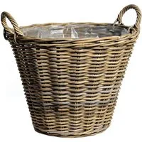 Spetebo Weidenkorb Rattan Pflanzkorb natur mit Henkeln - 34 cm (Packung, 1 St., 1 tlg), Weide Blumenkorb mit Folie