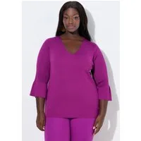 Ulla Popken Strickpullover Pullover Feinrippstrick V-Ausschnitt