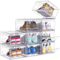POPOLIC Schuhkiste 6/9/10 Stück Schuhboxen stapelbar Schuhboxen aus klarem Kunststoff (Hartplastik Schuhbox mit Deckel, 9 St., Schuhorganisatoren mit Magnettür für Größe 46 - Hartplastik), faltbar und stapelbar, für Stöckelschuhe,Pumps, Schuhaufbewah