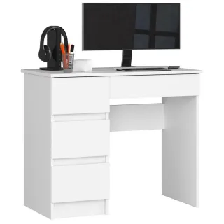 Akord Schreibtisch, Weiß, Holzwerkstoff, 4 Schubladen, Rechteckig,Rechteckig, 90x77x50 cm, Arbeitszimmer, Schreibtische, Computertische