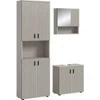 welltime Badmöbel-Set MANI, 3-tlg. Badkombination, Paneeloptik, (Set, 3-St., Set, best. aus: 1Hochschrank,1Waschbeckenunterschrank,1Spiegelschrank), Bad-Kombination, Bad-Möbel, Badezimmer, Kombination, Kombi