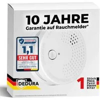 dedura Rauchmelder (10 Jahre Garantie BSI Zertifiziert nach DIN EN14604 inkl. 9V Batterie)