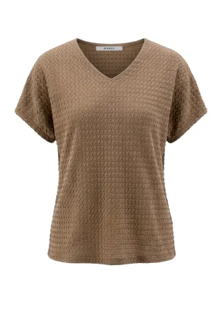 Bianca - T-Shirt mit V-Ausschnitt und Waffelstruktur braun - Gr. - 36
