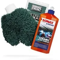 detailmate Auto Waschhandschuh Waschset Garage Freaks + Autoshampoo SONAX Ceramic Auto-Reinigungsmittel (Autowäsche - Reinigungs Set - Mikrofaser - Auto Reinigung)