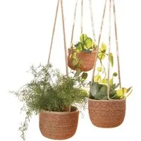Dekoleidenschaft Blumenampel "Terra" Seegras Hängeampel Hängetopf für Pflanzen, Hängekorb (3 St., im Set), Hängepflanzen Topf, Hängeblumentopf, Hängekorb, Pflanzenhänger