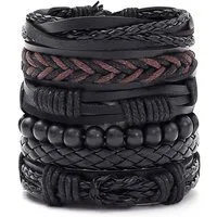 Zaewry Armband 4/6-teiliges Punk-Armband-Set für Herren, Schwarzes Lederarmband, Gothic geflochtener Armreif