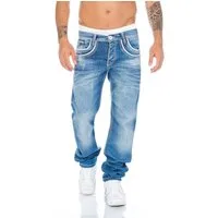 Cipo & Baxx Regular-fit-Jeans Herren Jeans Hose mit weißen Applikationen Jeans mit weißen Applikationen